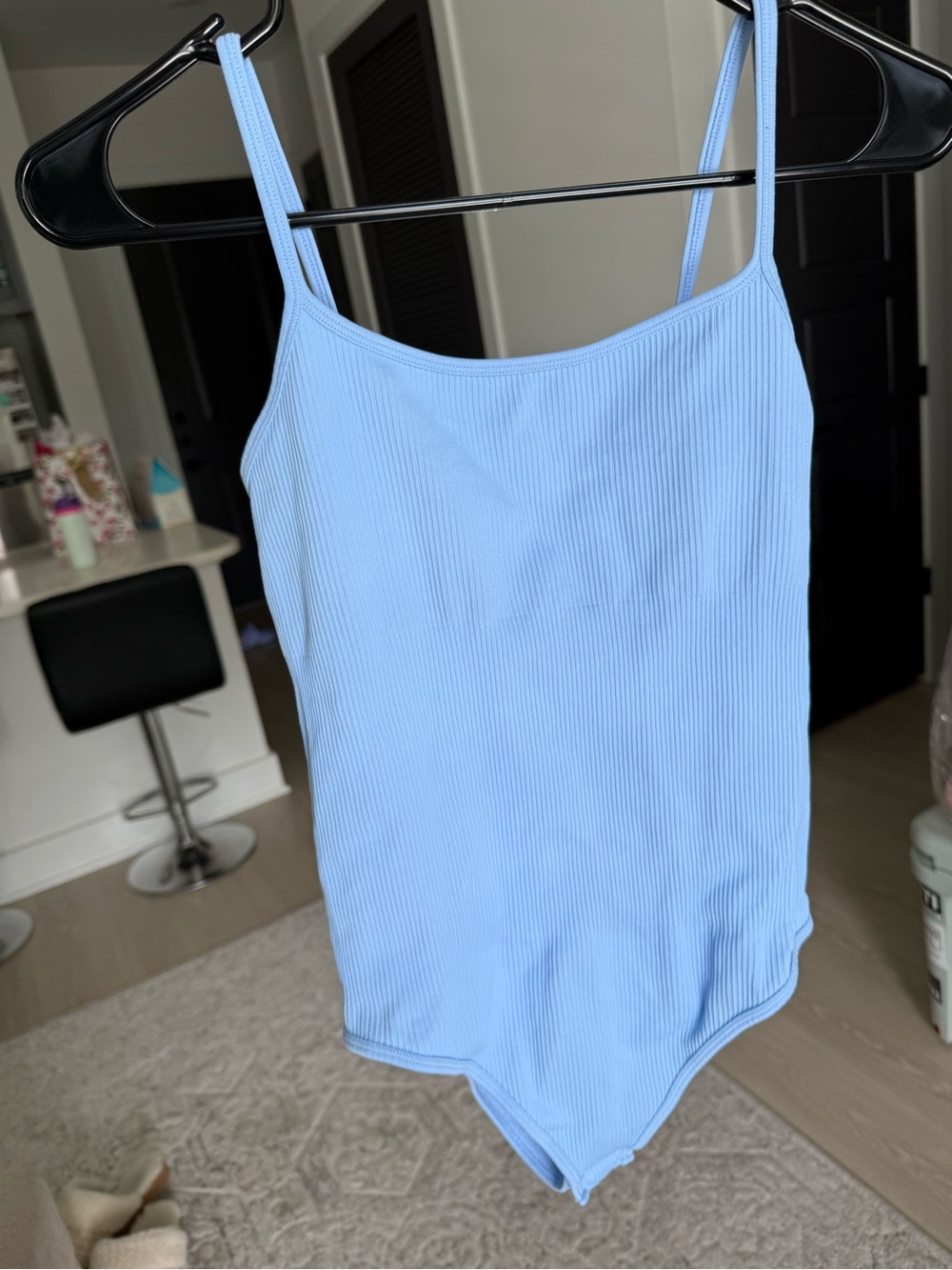 Girls Light Blue Ribbed One-Piece Bodysuit